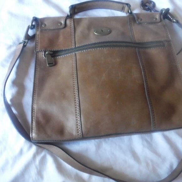 Leather Fossil Satchel Shoulder Bag Brown Purse - Picture 14 of 16